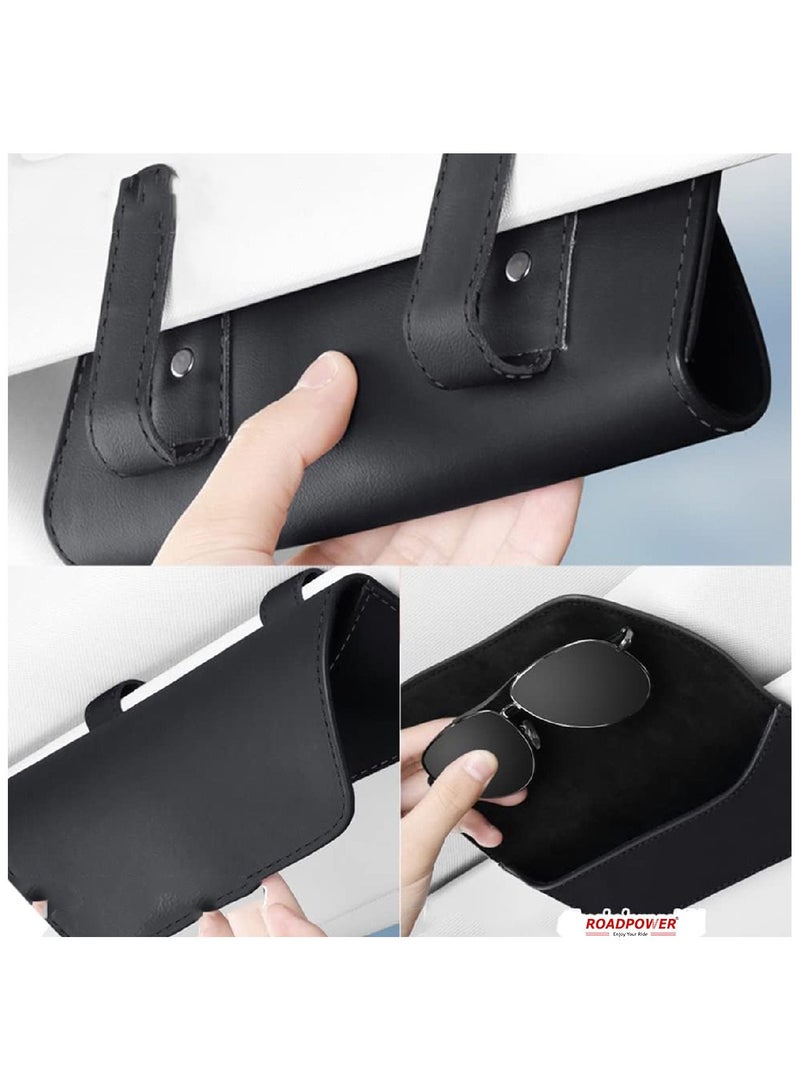 RoadPower Sunglasses Holder For Car Case Leather Glasses Clip Holder For Sun Visor Black - Image 2