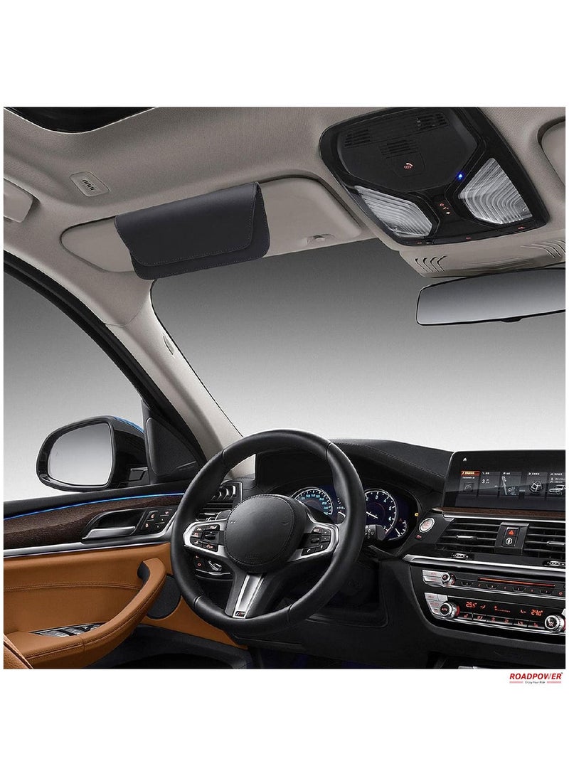 RoadPower Sunglasses Holder For Car Case Leather Glasses Clip Holder For Sun Visor Black - Image 5