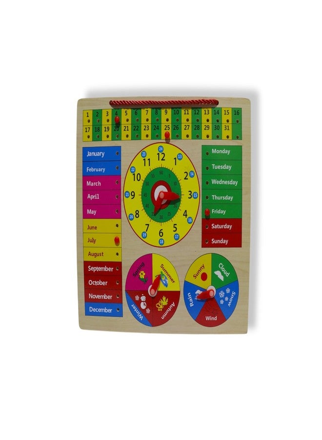 Kafron Wooden Calendar & Clock Educational Learning Board for Kids 12x12 Inches Multifunctional Daily Routine Board with Date, Month, Day, Season & Weather | Learning Toy for Toddlers - Image 1