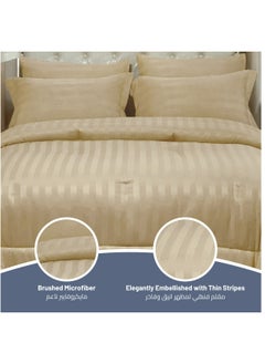 Donetella Comforter Set 6-Pcs King Size Bed Fits(200x200Cm)Damask Striped All Season Brushed Microfiber Double Bed Set With Down Alternative Filling,Beige  - Image 5