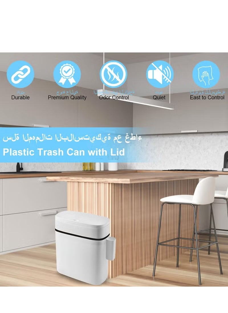 Generic 14L Plastic Trash Can Garbage Waste Baskets Bin with Press Top Lid and Storage for Home Kitchen Office  - Image 3