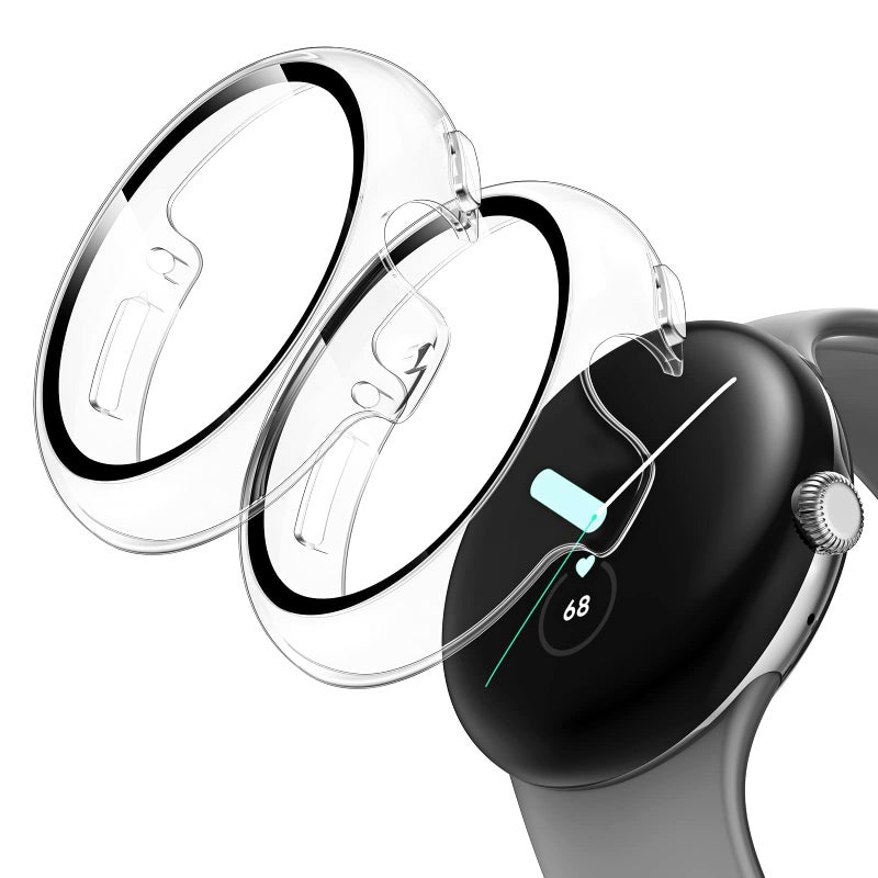 KASTWAVE Pix Watch 2-Pack Slim Hard Case with 9H Tempered Glass Screen Protector, Full Coverage, Touch Sensitive - Image 1