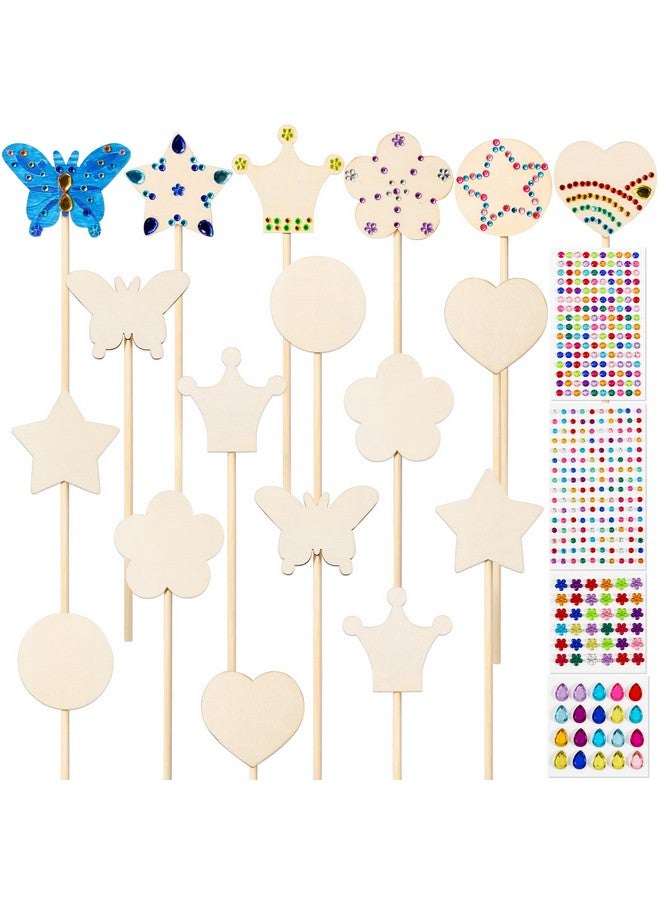 Pllieay Princess Fairy Wands Kit Include 18 Pieces 6 Styles Unfinished Wooden Princess Wand And 4 Gem Stickers Princess Art Magical Show For Party Supplies - Image 1