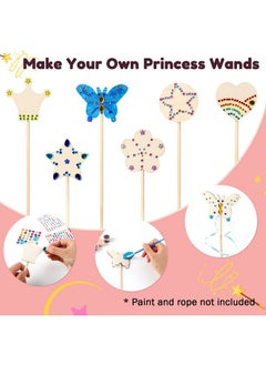 Pllieay Princess Fairy Wands Kit Include 18 Pieces 6 Styles Unfinished Wooden Princess Wand And 4 Gem Stickers Princess Art Magical Show For Party Supplies  - Image 4
