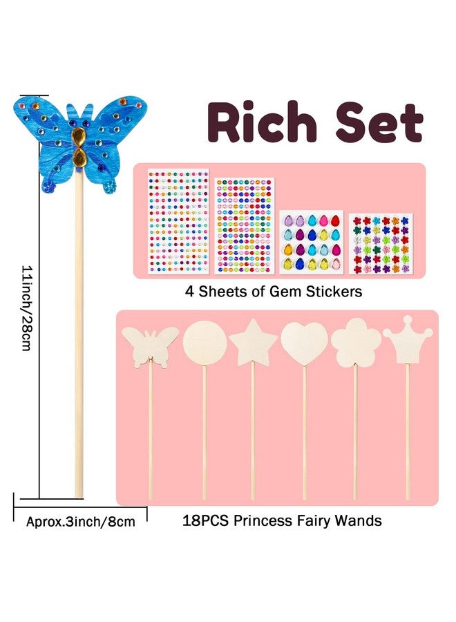 Pllieay Princess Fairy Wands Kit Include 18 Pieces 6 Styles Unfinished Wooden Princess Wand And 4 Gem Stickers Princess Art Magical Show For Party Supplies - Image 2