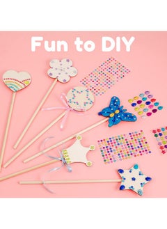Pllieay Princess Fairy Wands Kit Include 18 Pieces 6 Styles Unfinished Wooden Princess Wand And 4 Gem Stickers Princess Art Magical Show For Party Supplies  - Image 3