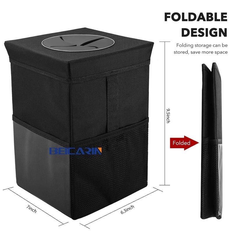 Beicarin Car Trash Can with Lid and Storage Pockets - Foldable Portable Organizer, Leak Proof, 7L Capacity - Image 4