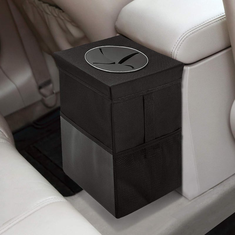Beicarin Car Trash Can with Lid and Storage Pockets - Foldable Portable Organizer, Leak Proof, 7L Capacity - Image 1