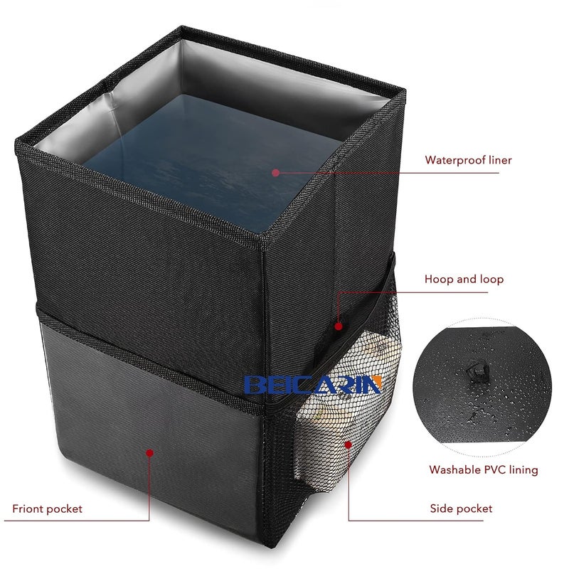 Beicarin Car Trash Can with Lid and Storage Pockets - Foldable Portable Organizer, Leak Proof, 7L Capacity - Image 3