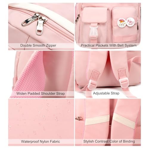 Hidds Laptop Backpacks 15.6 Inch College Backpack Elementary Middle High School Bag Large Cute Bookbags Anti Theft Travel Back Pack Casual Daypack Kids Book Bag for Teens Girls Women Students (Pink) - Image 5