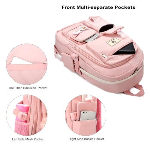 Hidds Laptop Backpacks 15.6 Inch College Backpack Elementary Middle High School Bag Large Cute Bookbags Anti Theft Travel Back Pack Casual Daypack Kids Book Bag for Teens Girls Women Students (Pink) - Image 4