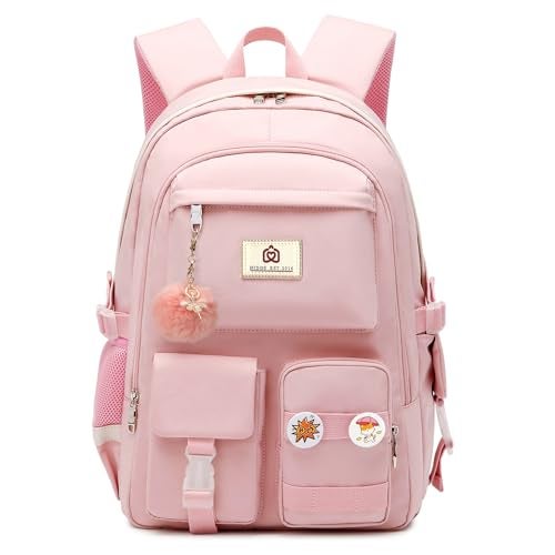Hidds Laptop Backpacks 15.6 Inch College Backpack Elementary Middle High School Bag Large Cute Bookbags Anti Theft Travel Back Pack Casual Daypack Kids Book Bag for Teens Girls Women Students (Pink) - Image 1