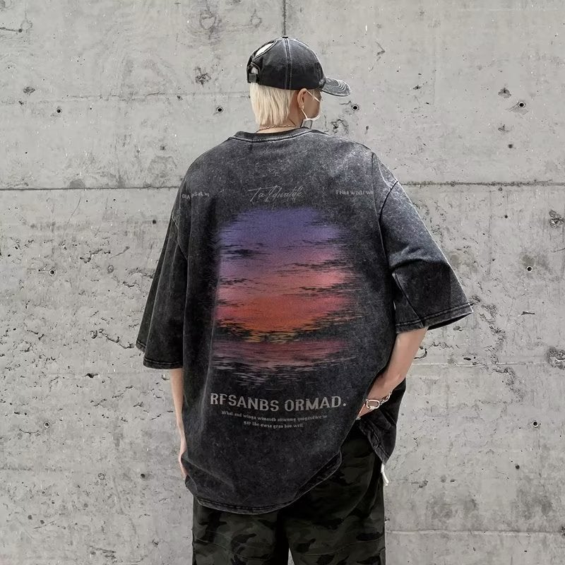 High Street Heavy Cotton Washed Old Purple T-Shirt Short-Sleeved Men'S Summer Instagram Popular Brand All-Match Couple Half-Sleeved Shirt - Image 4