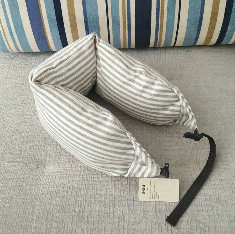 U-Shaped Pillow Travel Neck Airplane Nap Pillow Unprinted Hooded Craftsman'S Double-Button Eye-Covering Cotton Cervical Pillow With Logo - Image 1
