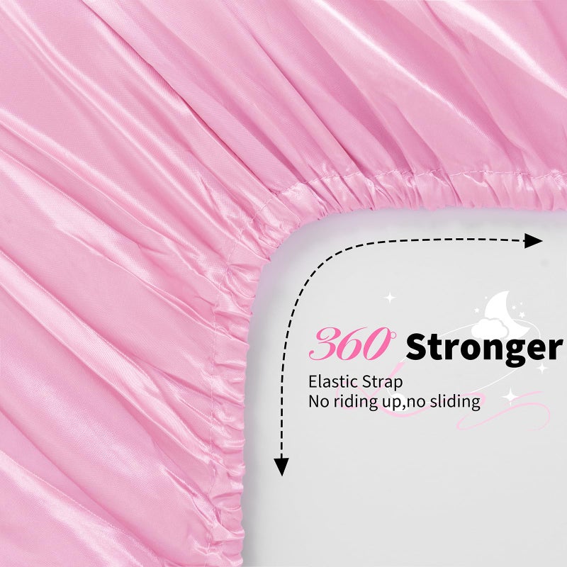 NSGZ 3 Pcs Satin Fitted Sheet and Pillowcase Set, Queen Silky Bottom Bedsheet Fit up to 15 Inch Deep Pocket Mattress, Pink Soft Satin Bedding Includes 1 Fitted Sheet and 2 Pillowcases - Image 5