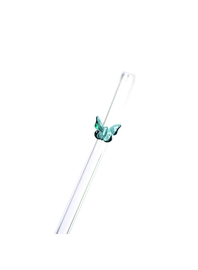 Custom Colorful Butterfly Glass Straw Eco-friendly Heat Resistant Reusable Milk Drink Transparent Elbow-Color:Blue Jade Color-Specifications:0.8*20CM - Image 3