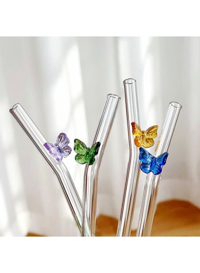 Custom Colorful Butterfly Glass Straw Eco-friendly Heat Resistant Reusable Milk Drink Transparent Elbow-Color:Blue Jade Color-Specifications:0.8*20CM - Image 4
