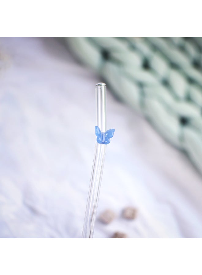 Custom Colorful Butterfly Glass Straw Eco-friendly Heat Resistant Reusable Milk Drink Transparent Elbow-Color:Blue Jade Color-Specifications:0.8*20CM - Image 1