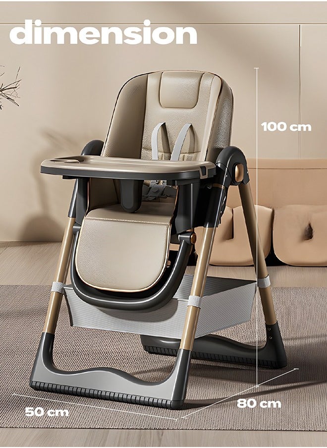 BAYBEE 3 In 1 Baby Feeding High Chair With 8 Height Adjustable, Footrest, Tray, 160 Degree Recline, 5 Point Safety Belt And Wheels, 0 Months To 6 Years, Brown  - Image 3