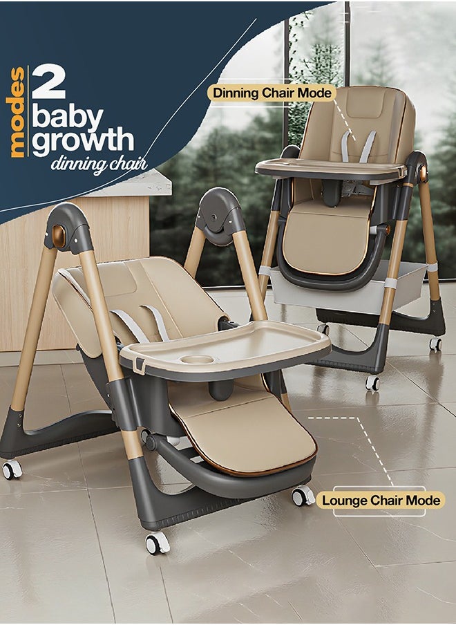 BAYBEE 3 In 1 Baby Feeding High Chair With 8 Height Adjustable, Footrest, Tray, 160 Degree Recline, 5 Point Safety Belt And Wheels, 0 Months To 6 Years, Brown  - Image 4