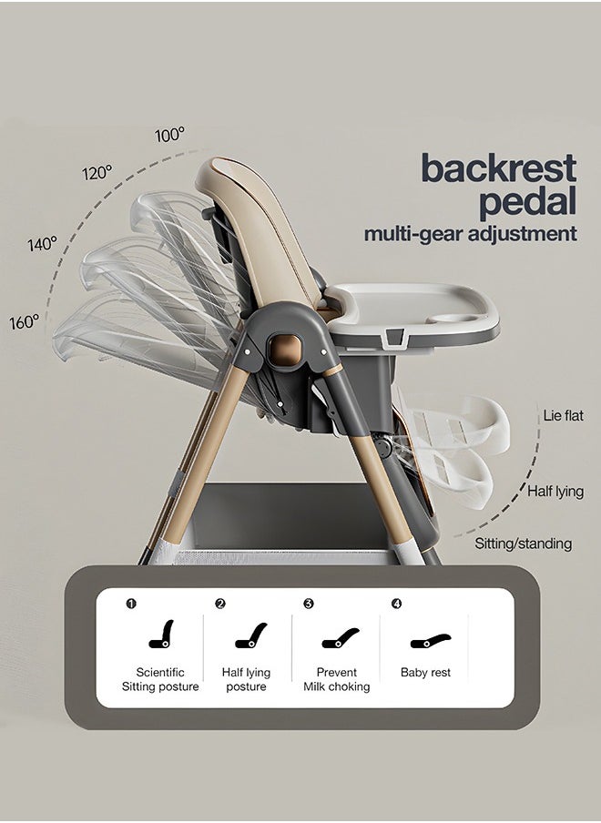 BAYBEE 3 In 1 Baby Feeding High Chair With 8 Height Adjustable, Footrest, Tray, 160 Degree Recline, 5 Point Safety Belt And Wheels, 0 Months To 6 Years, Brown  - Image 5