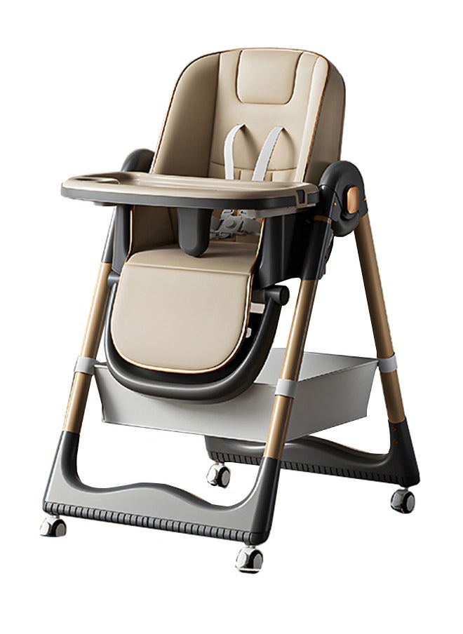 BAYBEE - 3 In 1 Baby Feeding High Chair With 8 Height Adjustable, Footrest, Tray, 160 Degree Recline, 5 Point Safety Belt And Wheels, 0 Months To 6 Years, Brown - Image 1