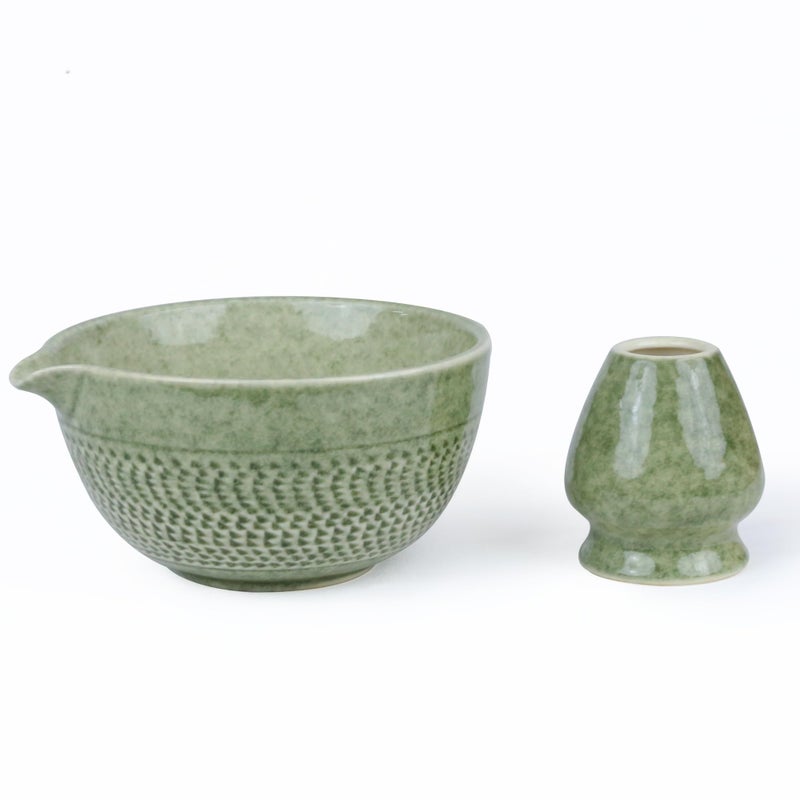 PUNNIO Japanese Matcha Bowl Glazed Ceremonial Matcha Bowl with Whisk Holder for Matcha PowderMatcha TeaJapanese Matcha 2 Color Options PrasinousSpout