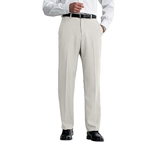 Haggar mens Cool 18 Stria Hidden Expandable Waistband Plain Front casual pants, String Beige, 40W x 31L US - Image 3