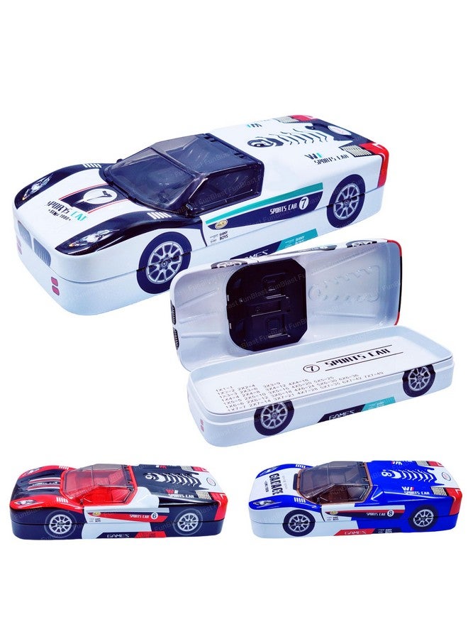 فنبلاست صندوق أقلام متعدد الألوان على شكل سيارة معدنية من فن بلاست للأطفال، حافظة أقلام معدنية مزدوجة الطبقات للأطفال الأولاد، صندوق منظم للقرطاسية، صندوق أقلام وأقلام رصاص للأطفال في المدارس، هدايا إرجاع للأطفال (قد يختلف اللون) - Image 1