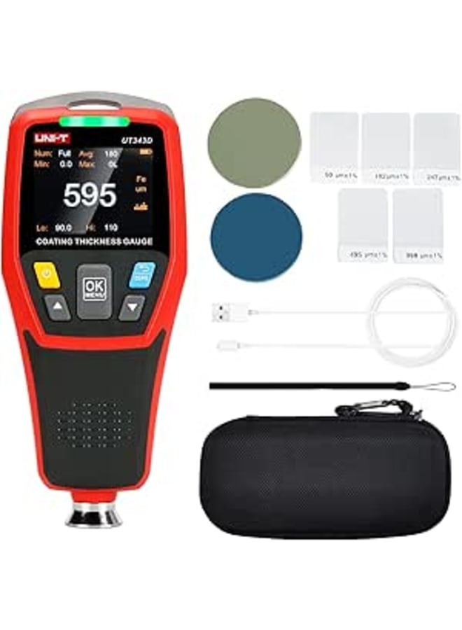 UNI-T UNI-T Coating Thickness Gauge UT343D, Automotive Coating Paint Thickness Tester, Car Painting Depth Gauge for Used Car Buyer, Resolution 0.1um, F/NF Automatic Detection, um/mil, Auto Off