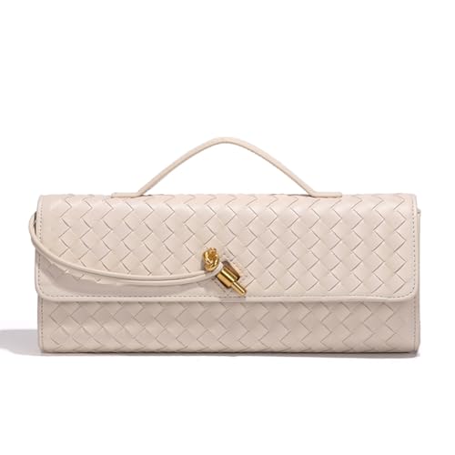 Covelin Women's Handmade Woven Evening Bag Leather Shoulder Clutch Handbag Fashion Crossbody Purse Beige - Image 1