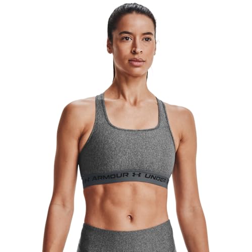 Under Armour Womens Crossback Mid Impact Heather Sports Bra , Charcoal Light Heather (019)/Black , Medium - Image 1