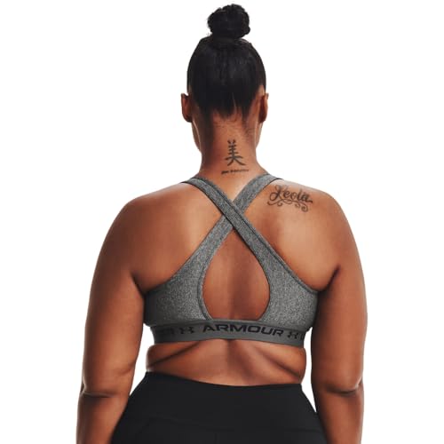 Under Armour Womens Crossback Mid Impact Heather Sports Bra , Charcoal Light Heather (019)/Black , Medium - Image 5
