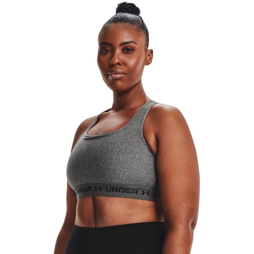 Under Armour Womens Crossback Mid Impact Heather Sports Bra , Charcoal Light Heather (019)/Black , Medium - Image 3