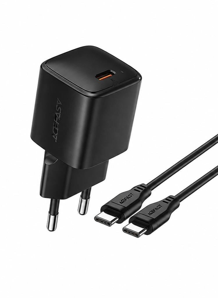 أسيفاست مجموعة شاحن سريع أيس فاست A118 بقوة 30 واط منفذ USB-C مع كابل تايب سي 1.2 متر بتكنولوجيا GaN - أسود - Image 2