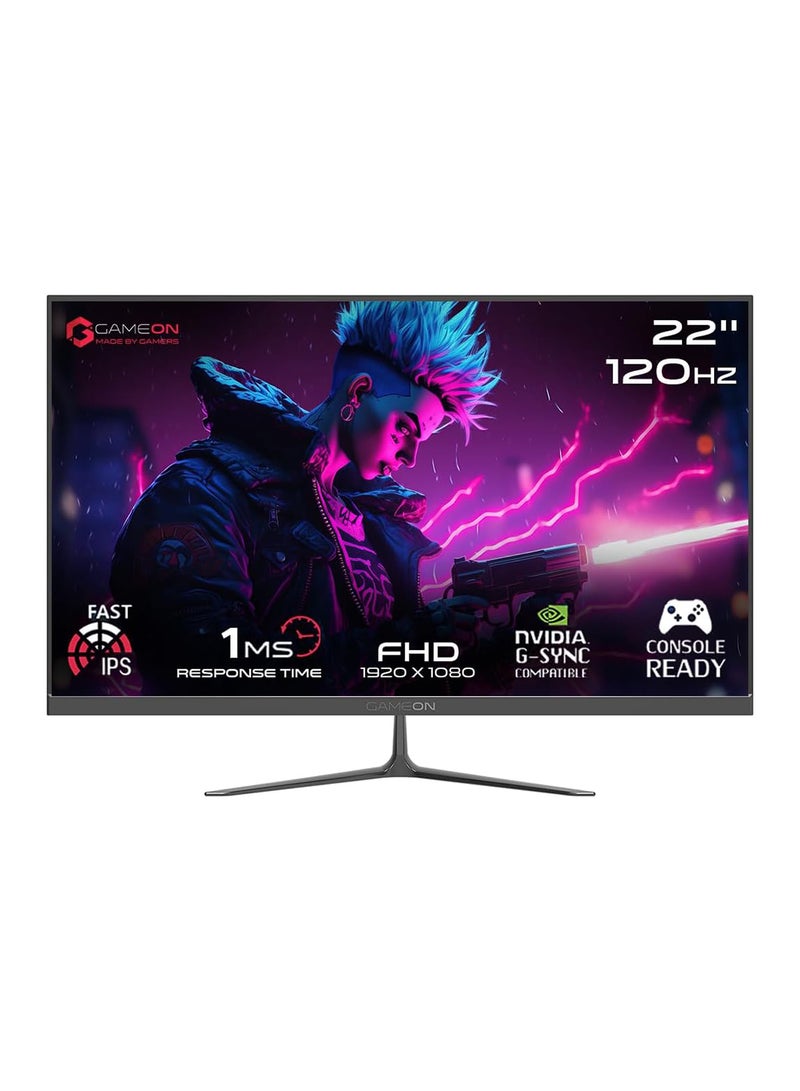 جايم أون شاشة 22 بوصة بدقة Full HD، 120 هرتز، 0.5 مللي ثانية، لوحة IPS، HDMI 2.1، FreeSync، متوافقة مع NVIDIA G-Sync، مدعومة من PS5، دقة 1920x1080، تصميم فائق النحافة - Image 1