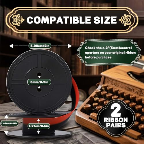 WUAGNCK 2 Pairs Typewriter Ribbon，Universal Typewriter Ribbon，Impact & Dot Matrix Printer Ribbons, Compatible with Smith Corona, Royal Classic Typewriters ，Suitable for Most Vintage Typewriters（Black/Red） - Image 2