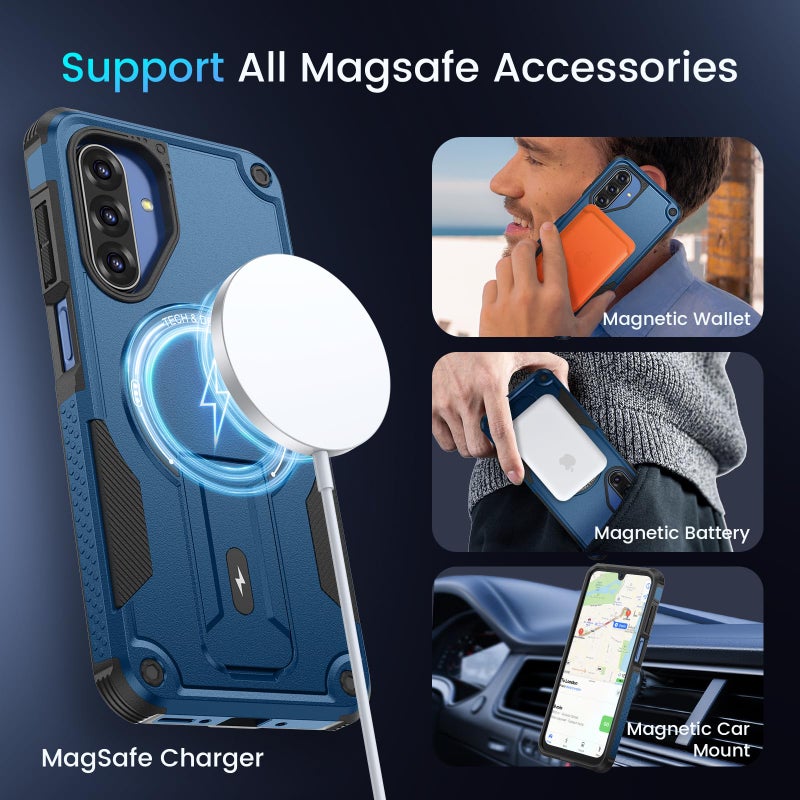 Caka for Samsung Galaxy A17 /A26 5G Case [Compatible with MagSafe] [Invisible Kickstand] [HD Screen Protector], Protective Magnetic Phone Cover for Galaxy A17 4G /5G & A26 5G 2025 - Blue - Image 5