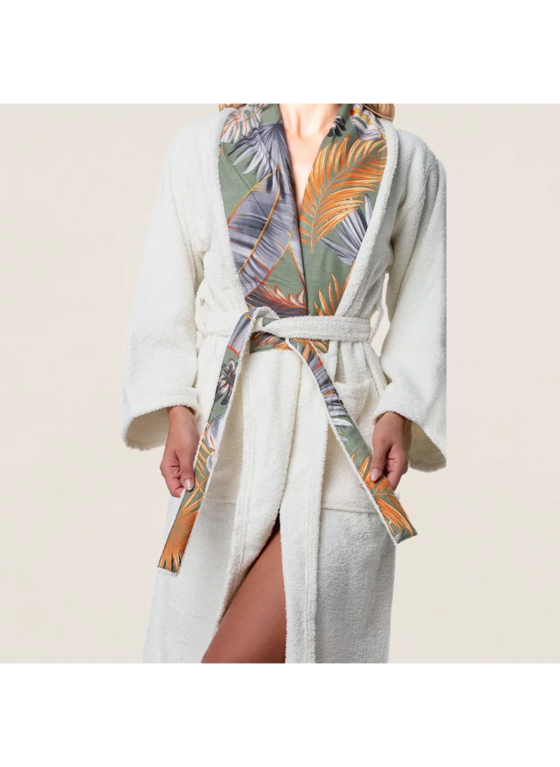 Meyn Collection Gift with Fabric Embroidered Collar, Dowry Women's Bathrobe, Dressing Gown/Colorful Printed Fabric Collar