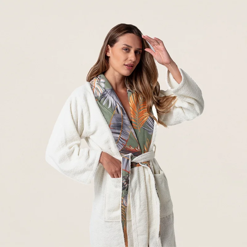 Meyn Collection Gift with Fabric Embroidered Collar, Dowry Women's Bathrobe, Dressing Gown/Colorful Printed Fabric Collar