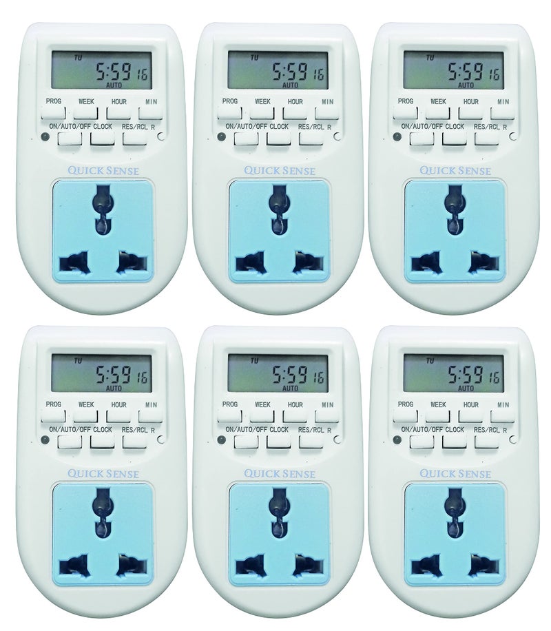 Quick Sense QS-T1 | Digital Programmable Timer Switch | LCD Display | 220-240V AC | 10A Plug-in Smart Controller | Energy Saving Automation | Pack of 6 - Image 1