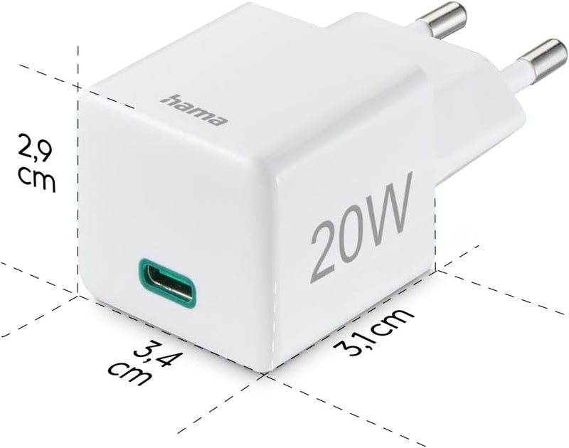 Hama 20W USB-C Power Delivery Wall Charger with Lightning Cable, Fast Charging Set for Apple iPhone/iPad/iPod, 1m, White - Image 3
