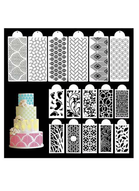 Cake Decorating Stencils 16PCS Cake Decorating Stencils Templates Buttercream Lace Cake Stencil Geometric Icing Stencils Cake Printing Fine Hollow Molds Side Baking Mesh Stencils for Cake Decorating