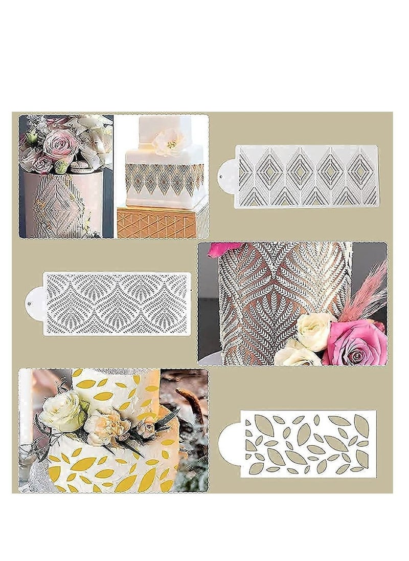 Cake Decorating Stencils 16PCS Cake Decorating Stencils Templates Buttercream Lace Cake Stencil Geometric Icing Stencils Cake Printing Fine Hollow Molds Side Baking Mesh Stencils for Cake Decorating