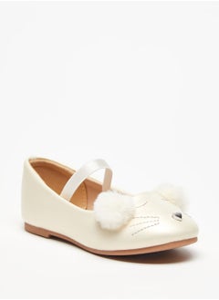 Embroidered Round Toe Slip-On Ballerina Shoes with Elastic Strap