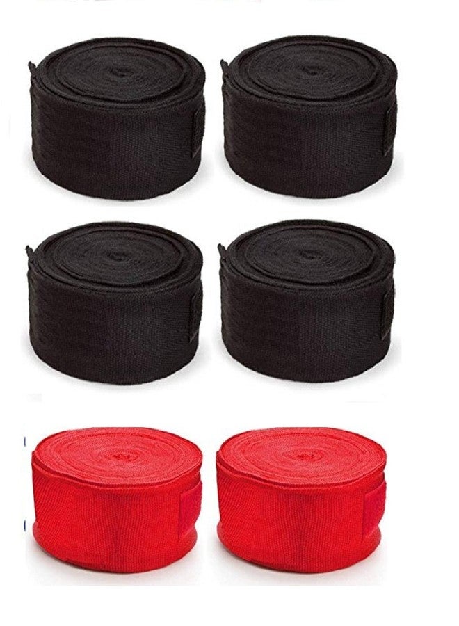 Spanco 3 Pair Cotton Material Boxing Hand Wraps Elastic Hand & Wrist Support for Kickboxing Training Gym Workout (Blakc,Black. Red) - Image 2
