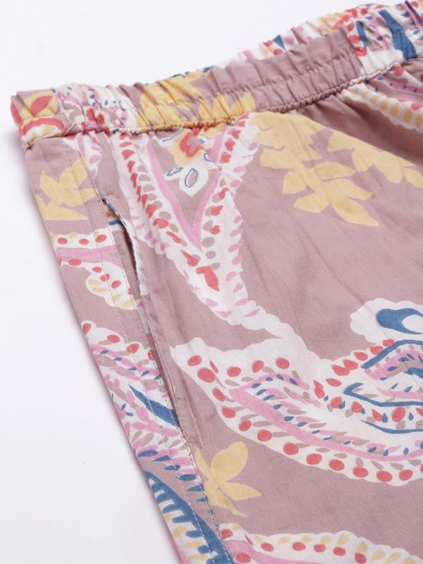 SAY Cotton Floral Printed 3 Piece Night Suit Set for Women Beige - Image 5