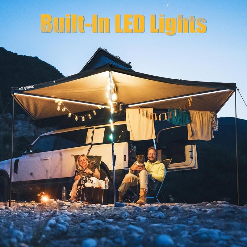 Wildfinder 270 Awning Driver Side Free Standing Built-in LED Light, Car Side 270 Degree Awning Waterproof UV50+ Wind Resistant for SUV Van Truck - Image 3