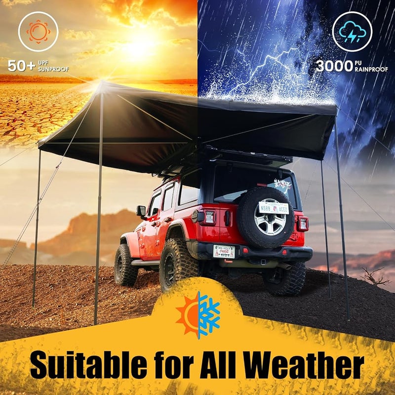 Wildfinder 270 Awning Driver Side Free Standing Built-in LED Light, Car Side 270 Degree Awning Waterproof UV50+ Wind Resistant for SUV Van Truck - Image 2
