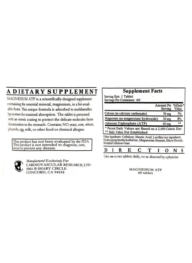 Ecological Formulas Liposomal Magnesium ATP (Mg30mg ATP60mg) 60 Tablets - 3 Pack - Ecological Formulas/Cardiovascular Research - Image 2